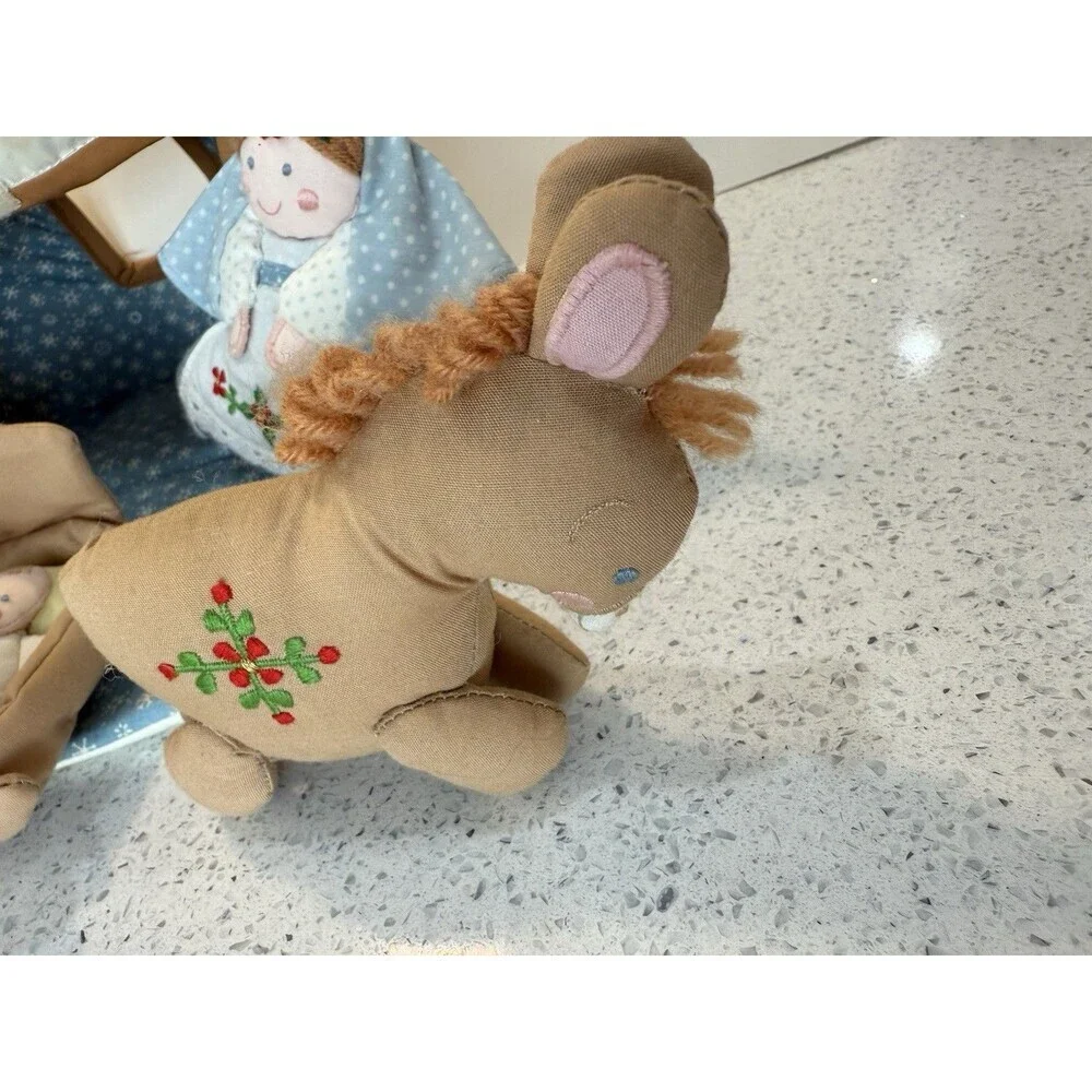 Vintage House of Hatten Plush Fabric Nativity Set Manger Soft Carry Case